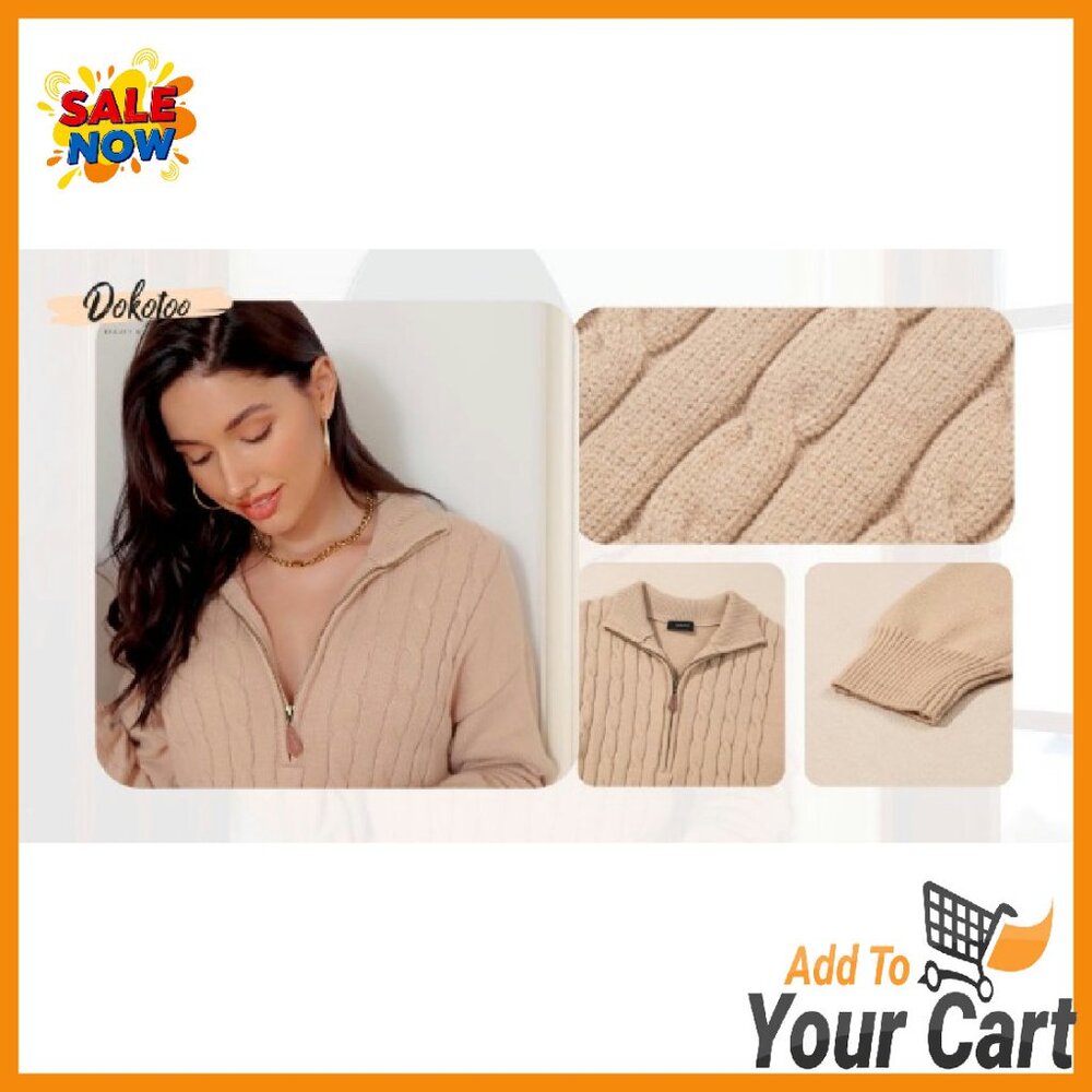 Quarter Zip Ribbed Cable Knit Pullover Sweater - … - image 8